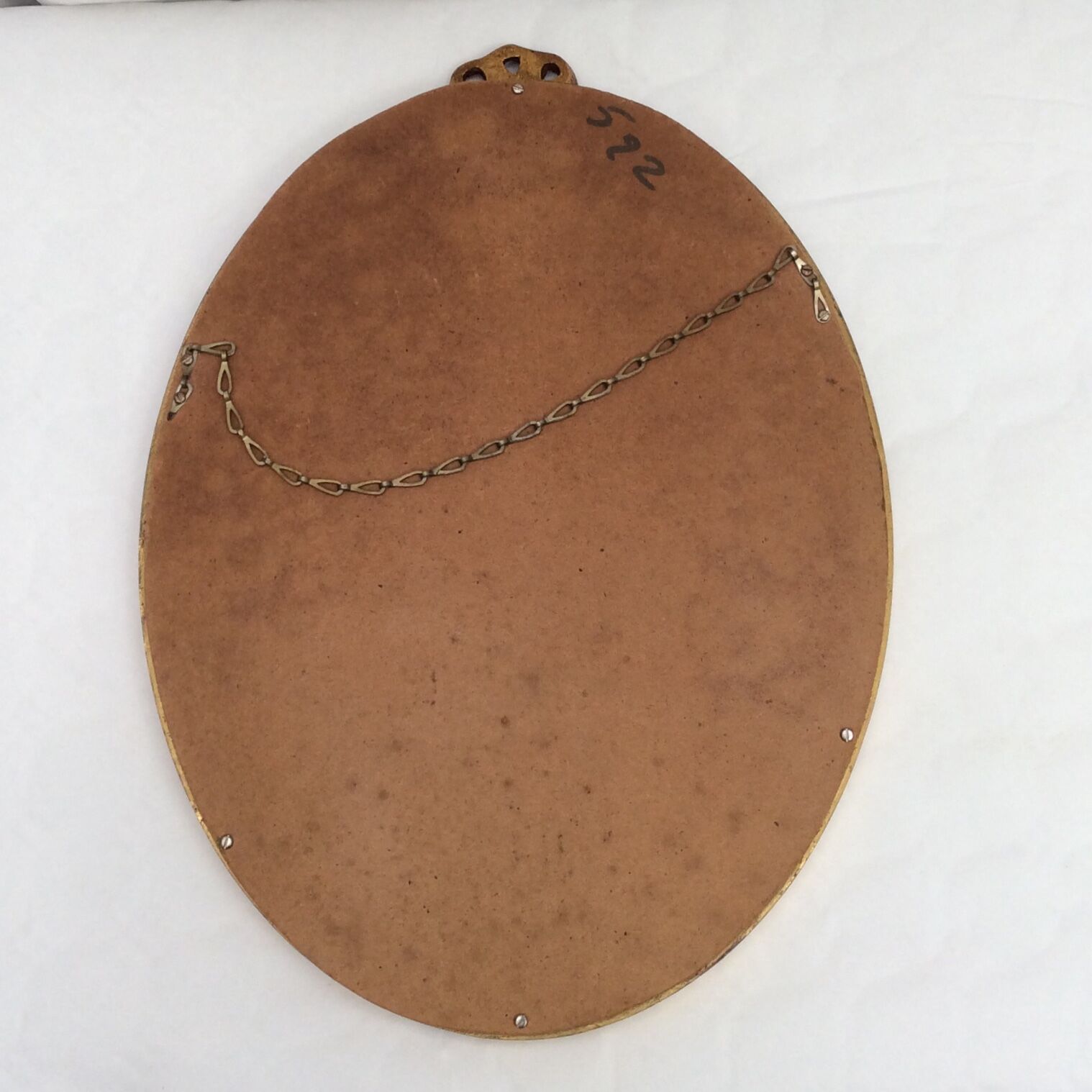 Miroir doré ovale en bois vintage fixation chenets métal d’origine dimension : H-45cm-L-33cm- Pr-2,5