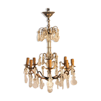 Chandelier in bronze and fine crystal nineteenth, 8 arm lights