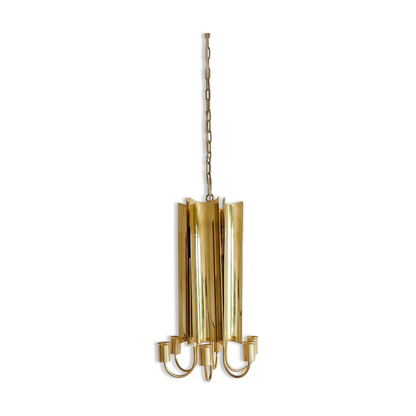 Modern mid-century brass chandelier Reflex Pierre Forssell Skultuna, Sweden
