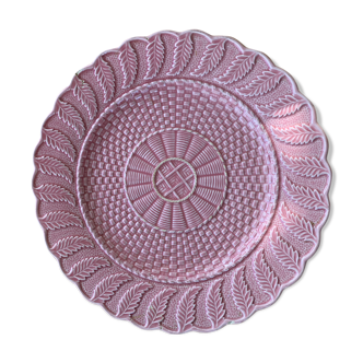 Cake dish in pink enamelled ceramic