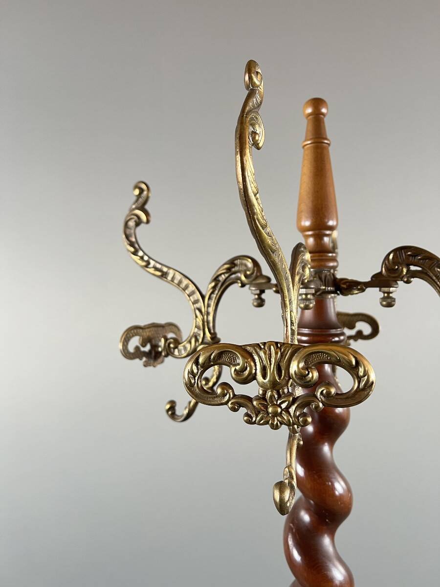 Twisted wooden coat rack with gilded bronze, 20th century