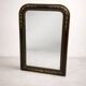 Antique Napoleon III mirror, black frame with hand-painted floral decoration – 19th century