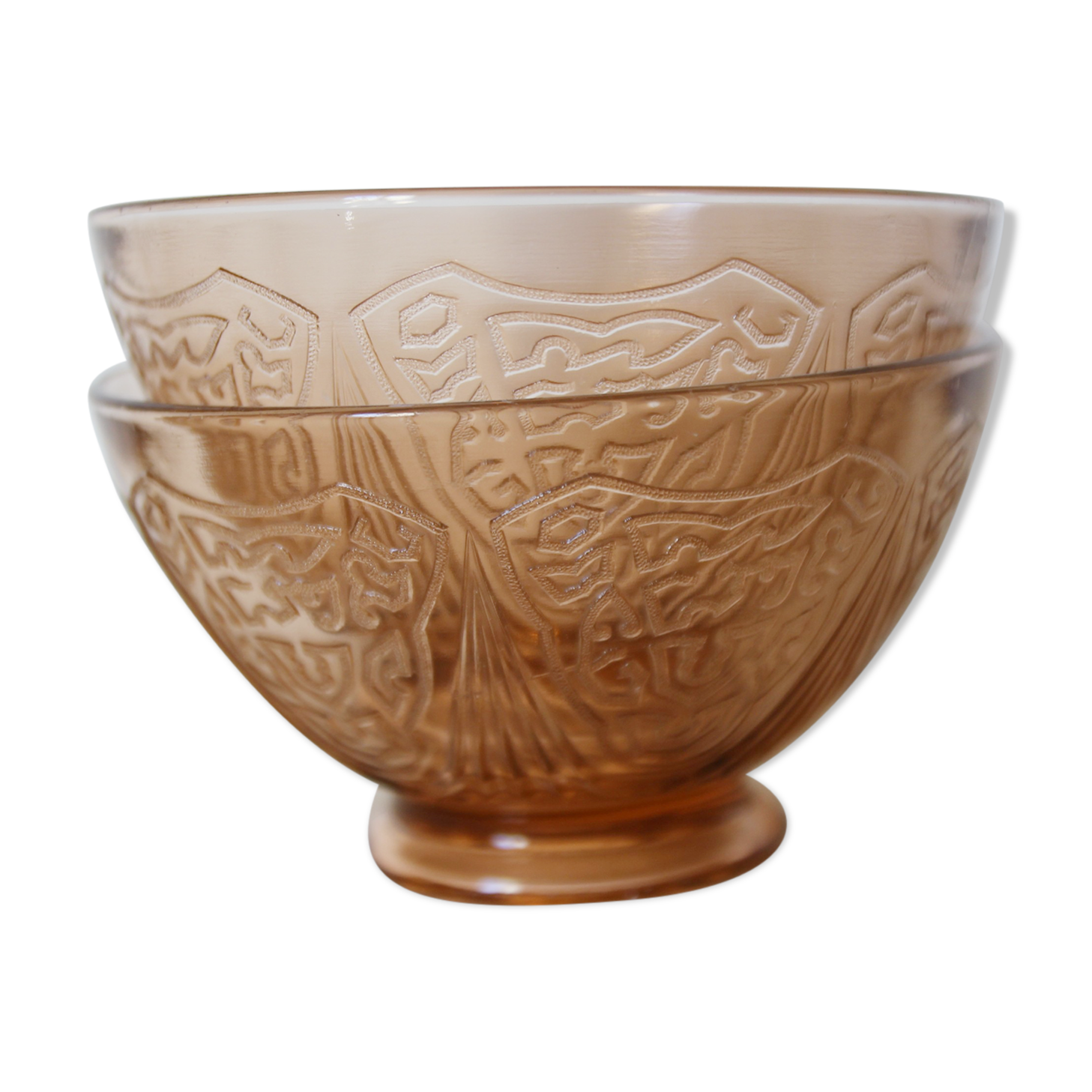 Duo of pink glass bowls