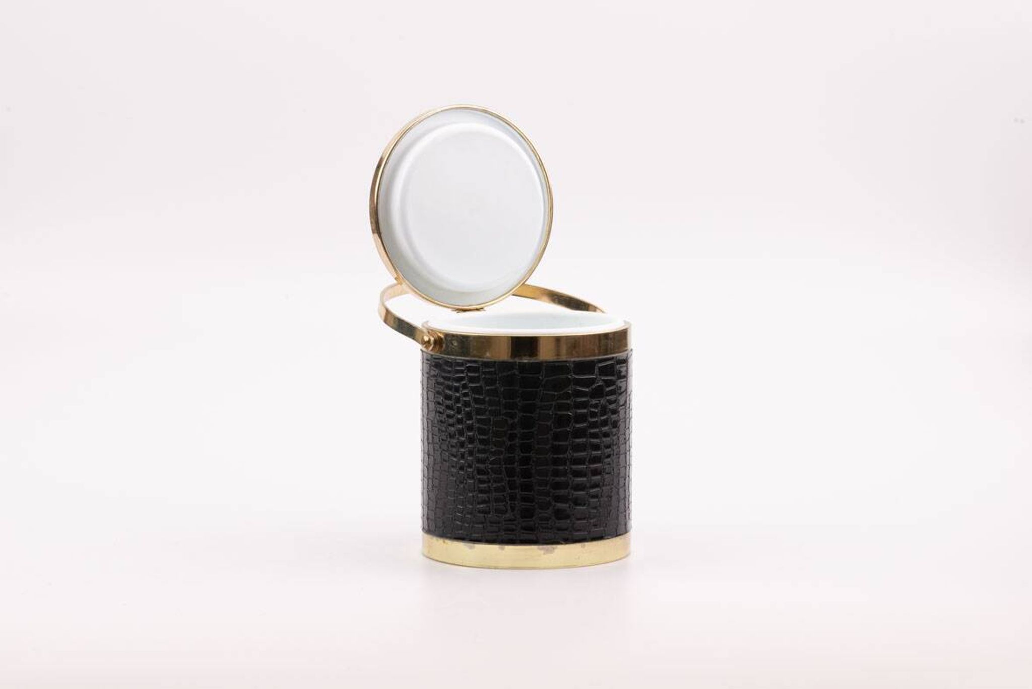 Vintage 1970s ice bucket - Black crocodile effect faux leather