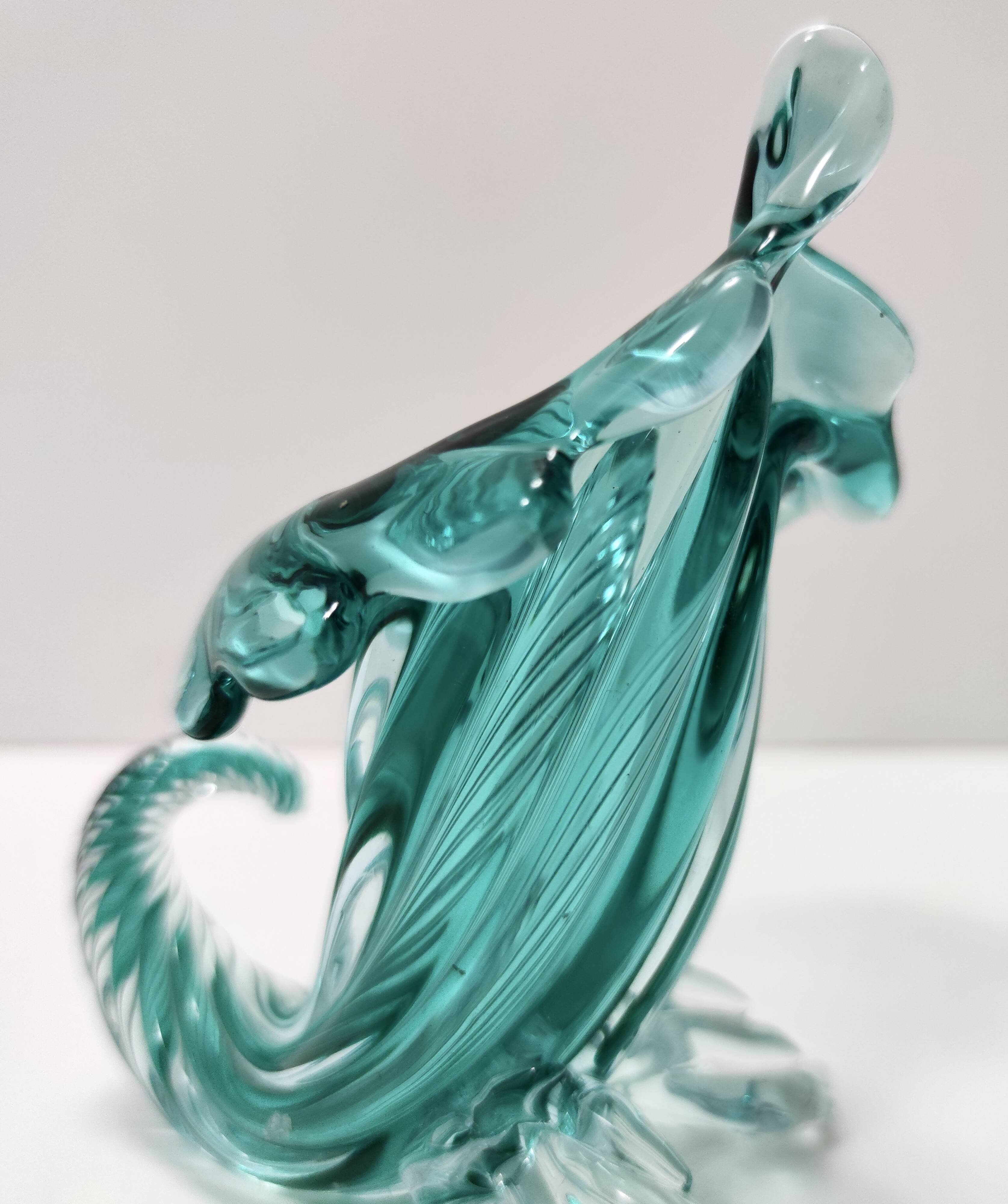 Teal Murano Glass Cornucopia Vase by Archimede Seguso, Italy