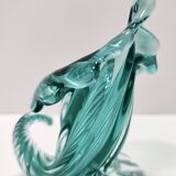 Teal Murano Glass Cornucopia Vase by Archimede Seguso, Italy
