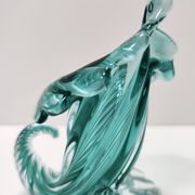 Teal Murano Glass Cornucopia Vase by Archimede Seguso, Italy