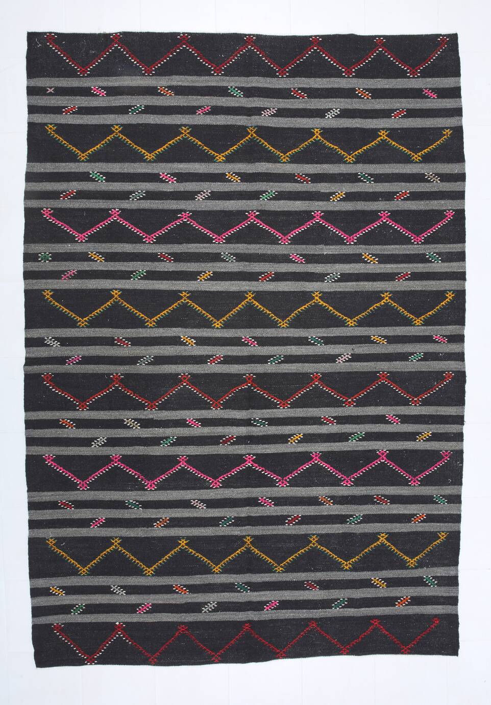 8x11 Gray & Black Striped Pattern Turkish Kilim Rug, 235x337Cm