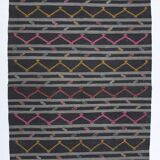 8x11 Gray & Black Striped Pattern Turkish Kilim Rug, 235x337Cm