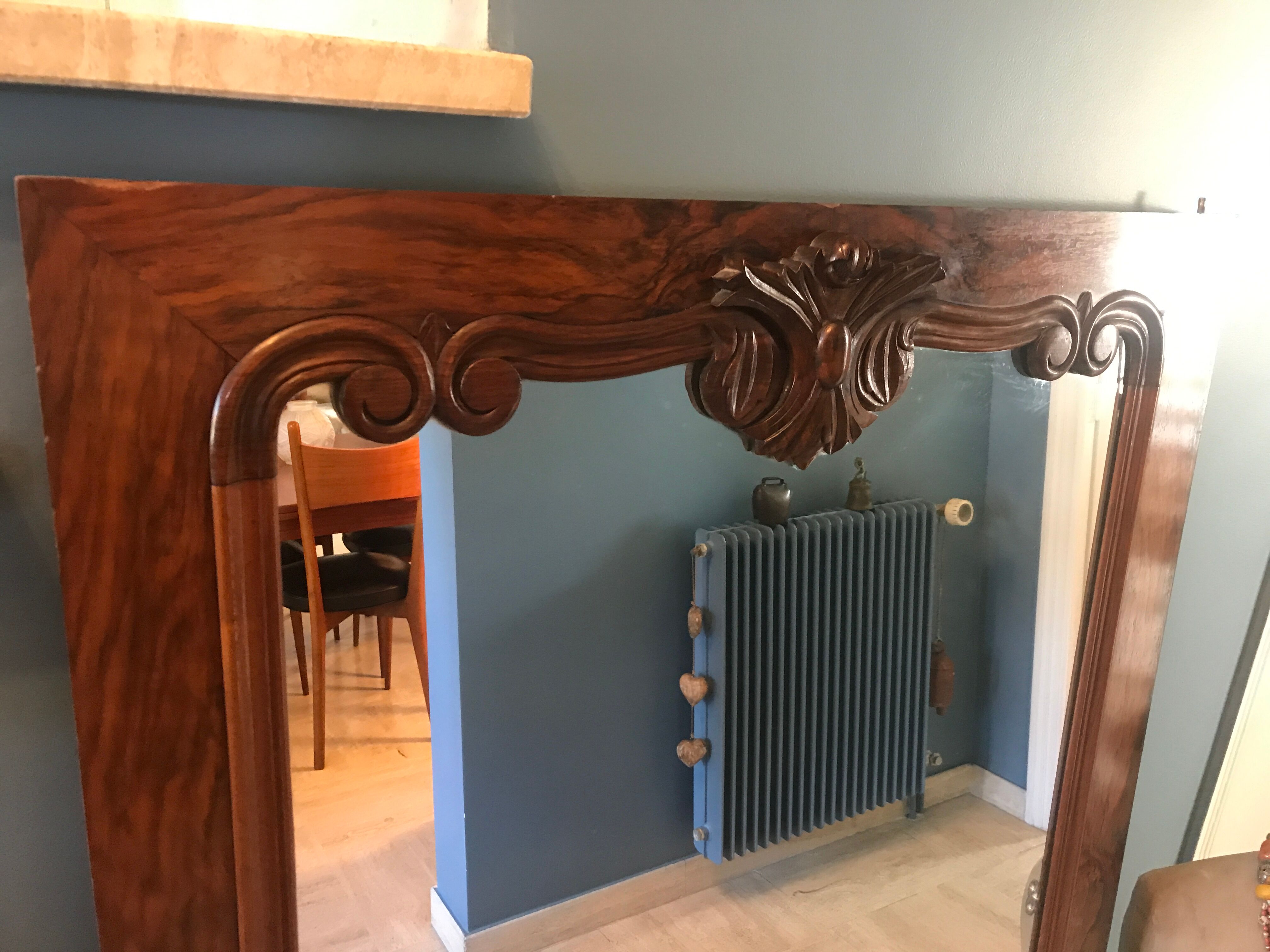 Large mirror carved 137 x 84 cm old door to rack 1920