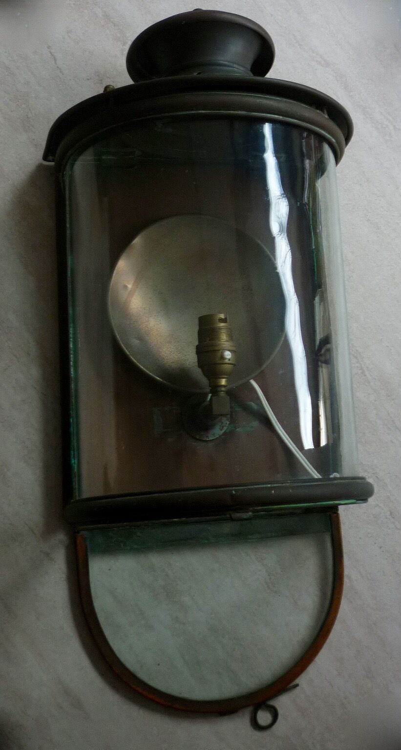 Ancient half-moon brass wall lantern