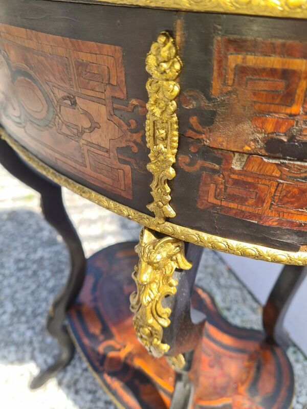 Jardinière petite table d'époque Napoleon III - en marqueterie - 19ème siècle