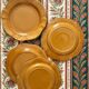 4 dessert plates in ceramic Pichon Uzes ochre yellow