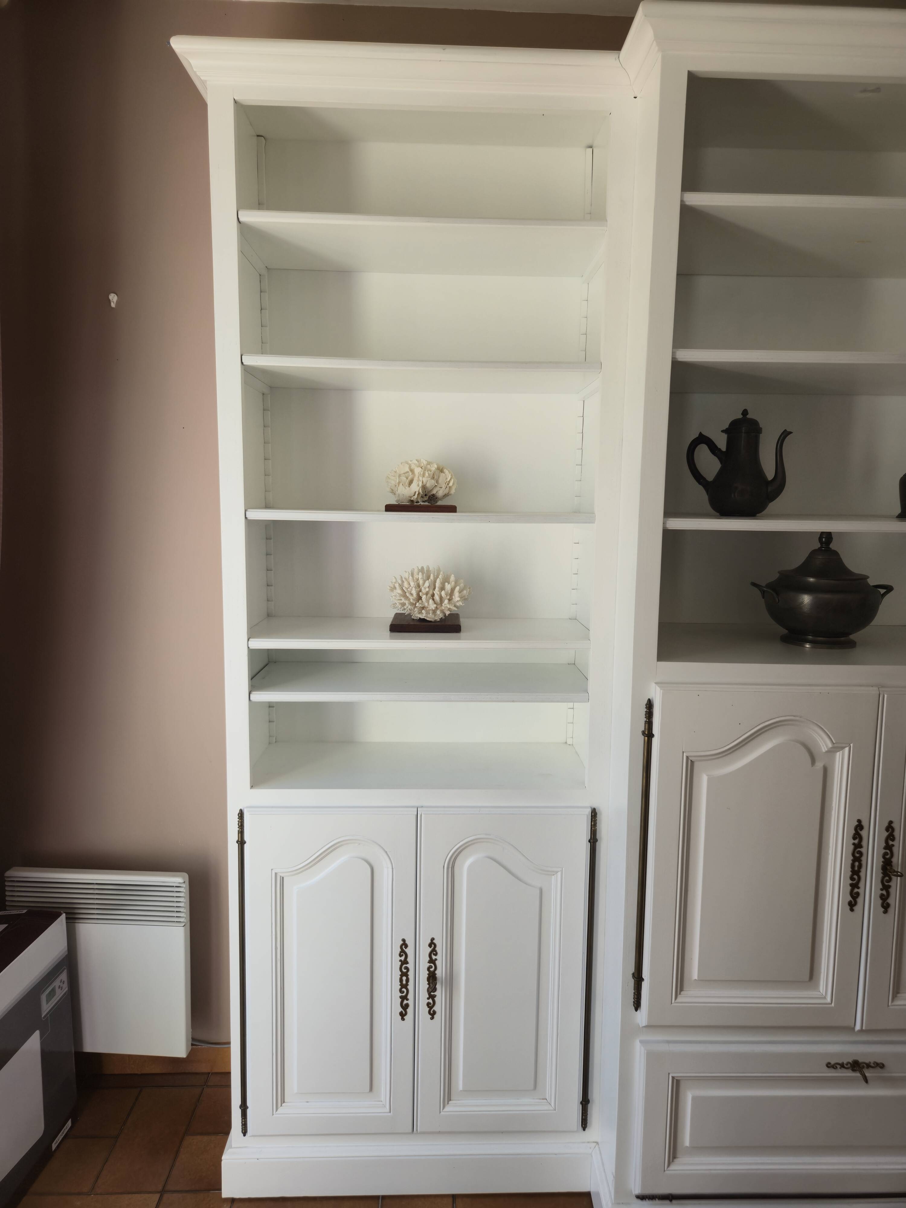 White cerused wood library (+TV housing)