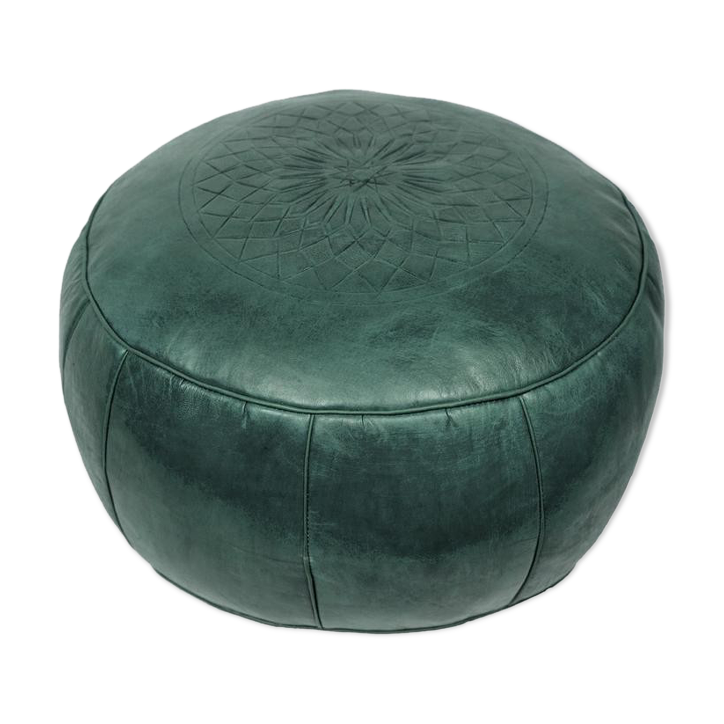 Hand-made green leather Pouf Fes 40 x 25 cm