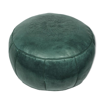 Hand-made green leather Pouf Fes 40 x 25 cm