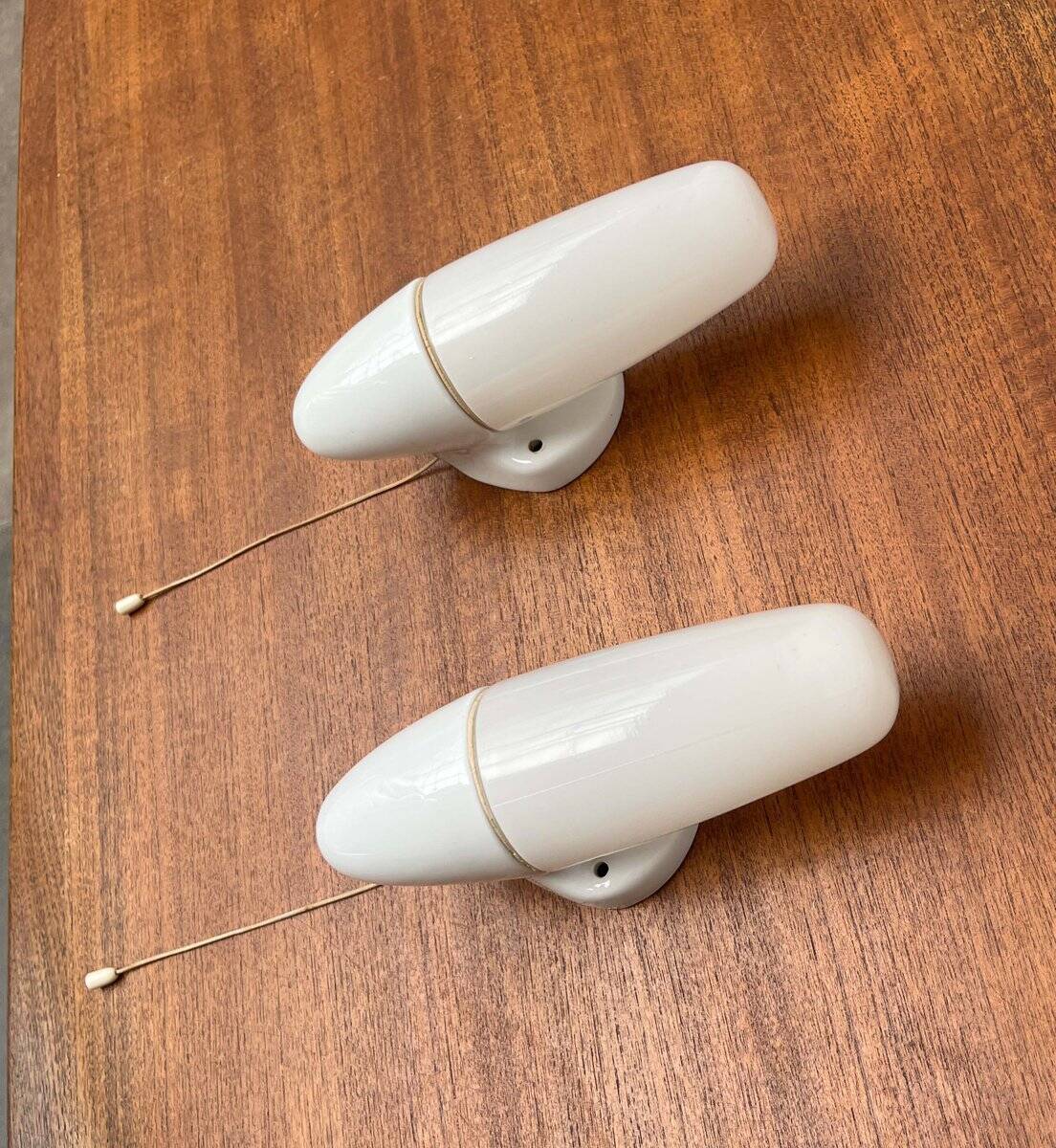 Mid-Century Modern German Ceramic 6065 Sconce by Wilhelm Wagenfeld for Lindner, 1950s, Set of 2