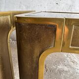 Pair of Gold Bronze Side Tables with Smoked Glass Tops — Solid Bronze, 1970s Belgian Design