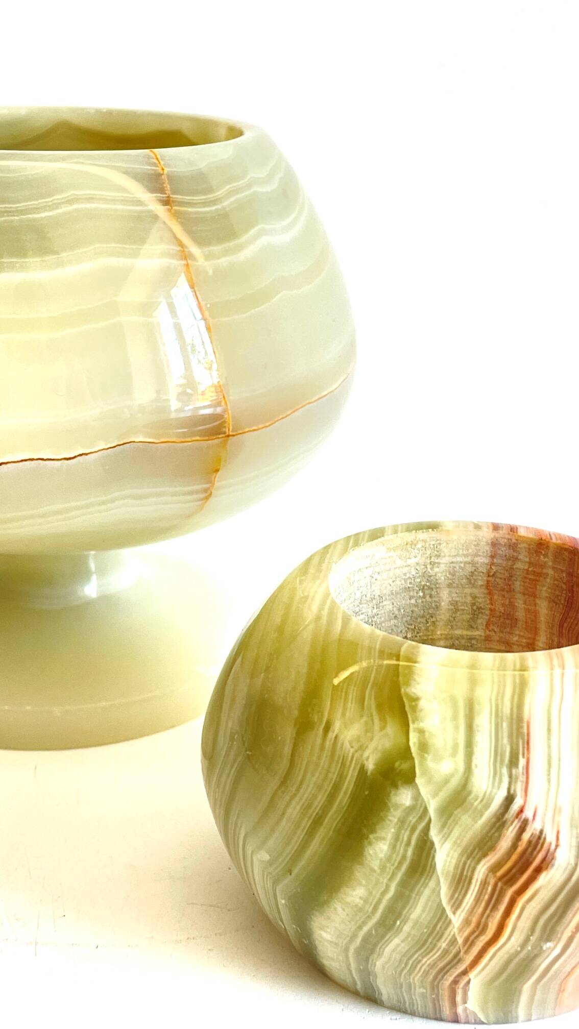 2 70s design onyx candle holders