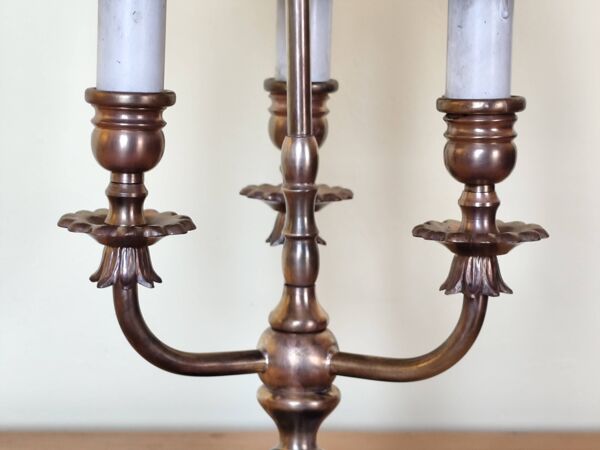 lampe candélabre 3 feux en métal et laiton doré, lampe bouillotte