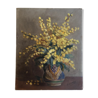 Flowers oil on canvas 50s bouquet of mimosas