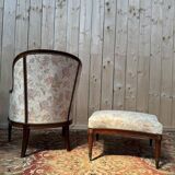 Bergère gondole Louis XVI avec son repose-pied en acajou