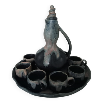 Liqueur service in stoneware signed Albert Lebret