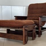 Scandinavian oak armchair and ottoman, 1960s