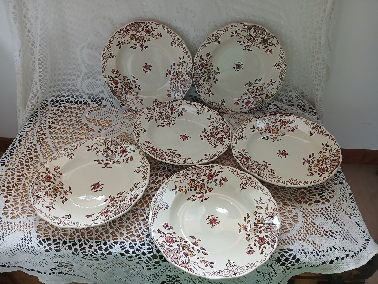 6 polychrome ironstone soup plates