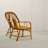 Elegant Rohé Style Vintage Design Rattan Bamboo Two-Seat Patio Sofa, 1950s.