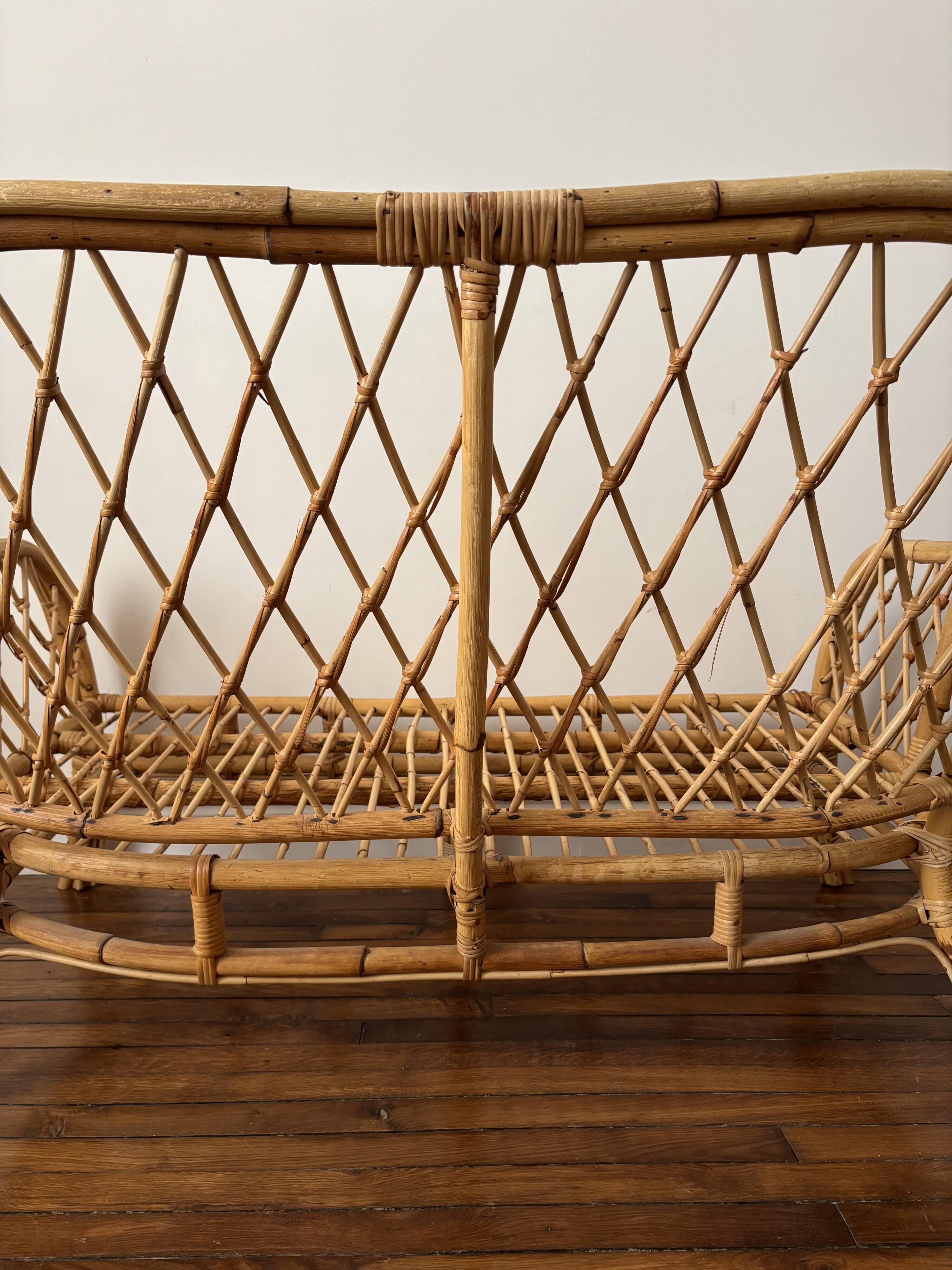 Vintage rattan two-seater sofa