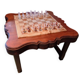 Marble and onyx chess table