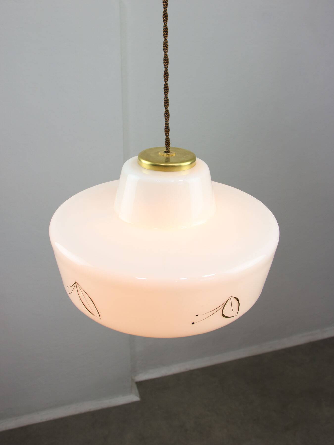 Mid-century Modern Italian Brass and White Glass Pendant Lamp, 1960s