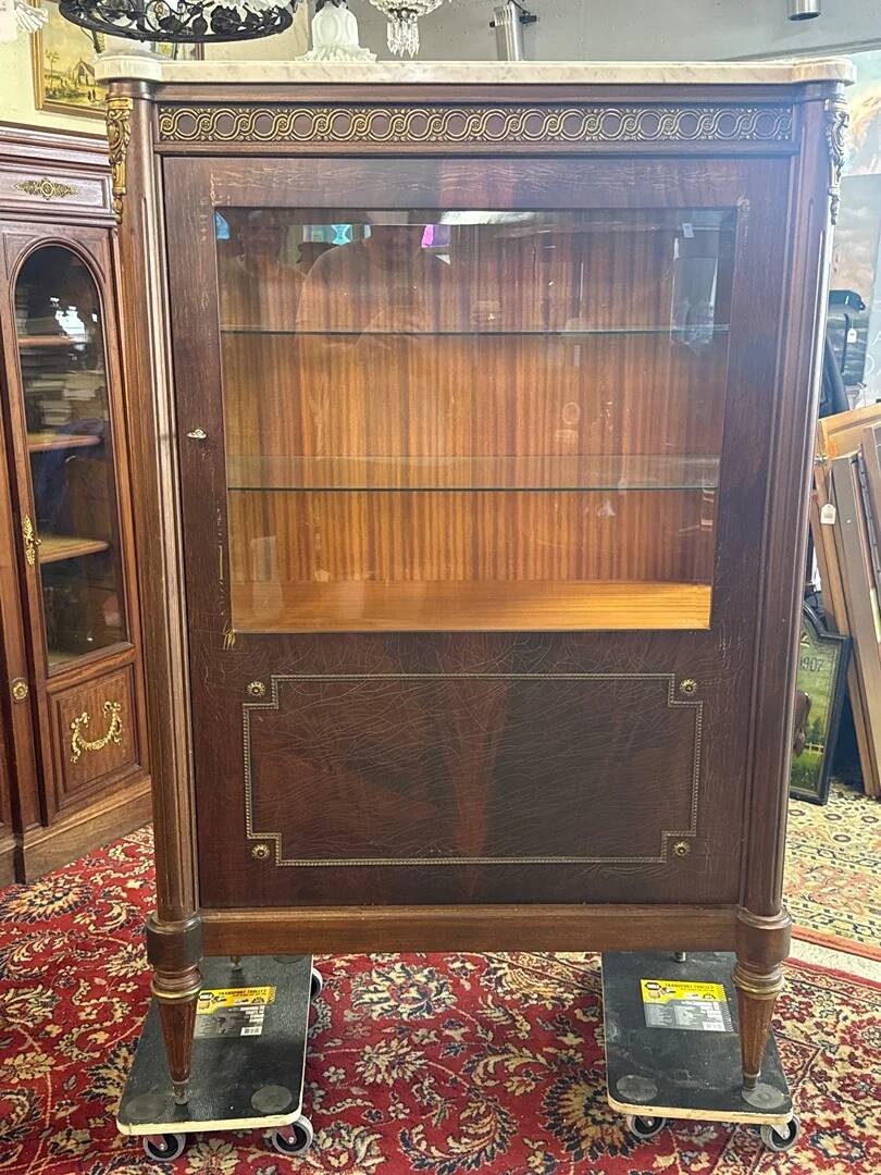 Vitrine ancienne bois marbre – Meuble vintage