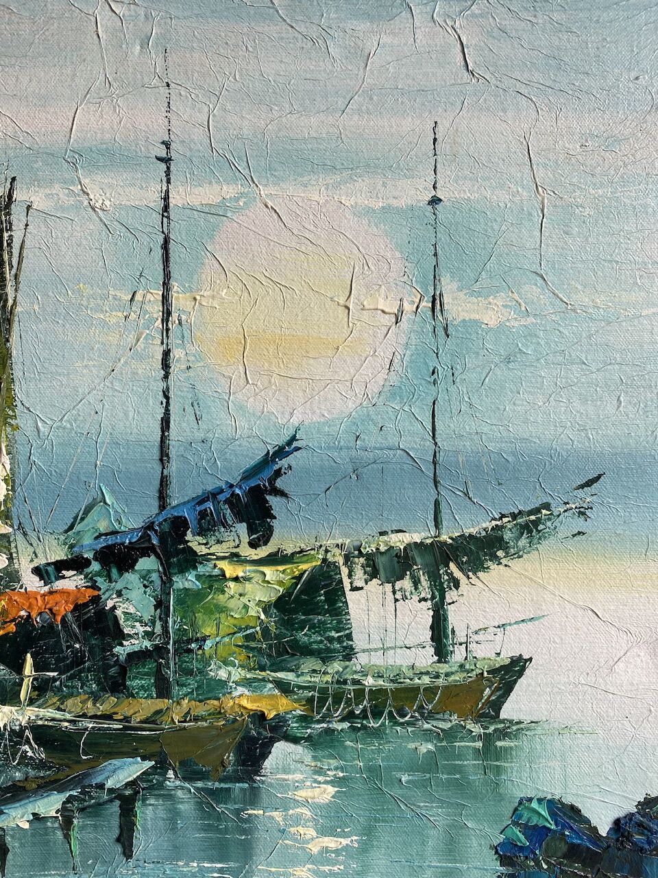 Marine, zampan boats at sunset, XX century