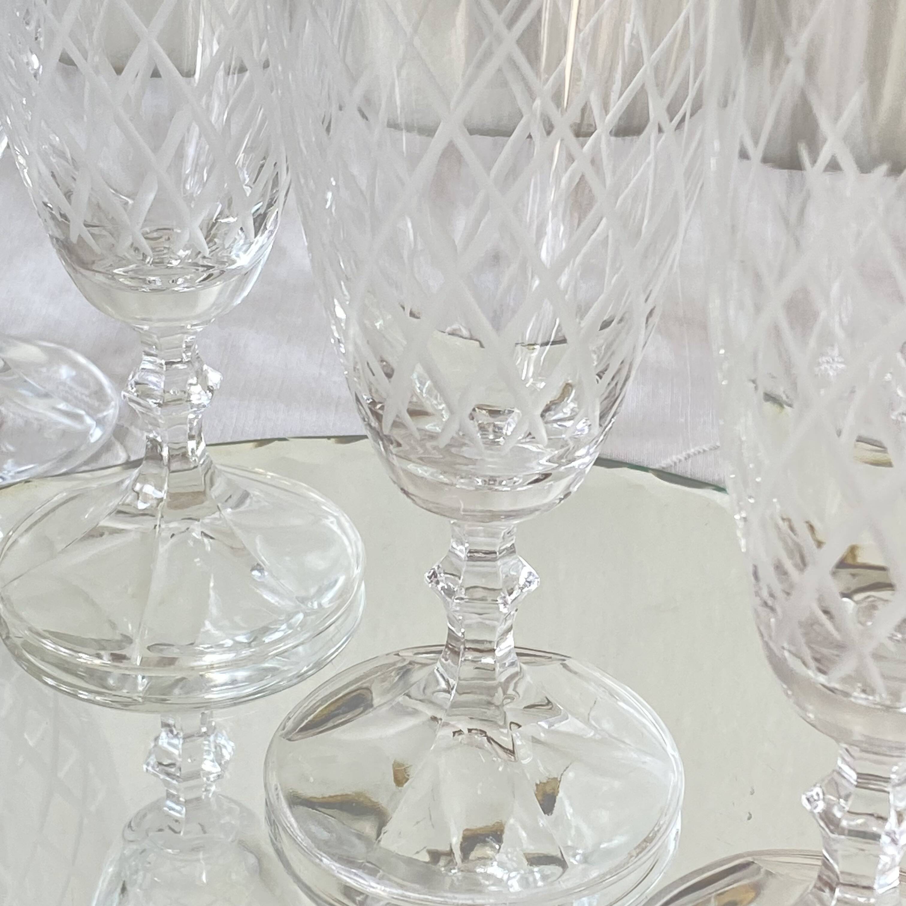 6 engraved antique champagne flutes