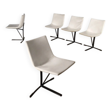 Vintage Saporiti chairs in metal and faux leather, Italian design from the 1960s.
