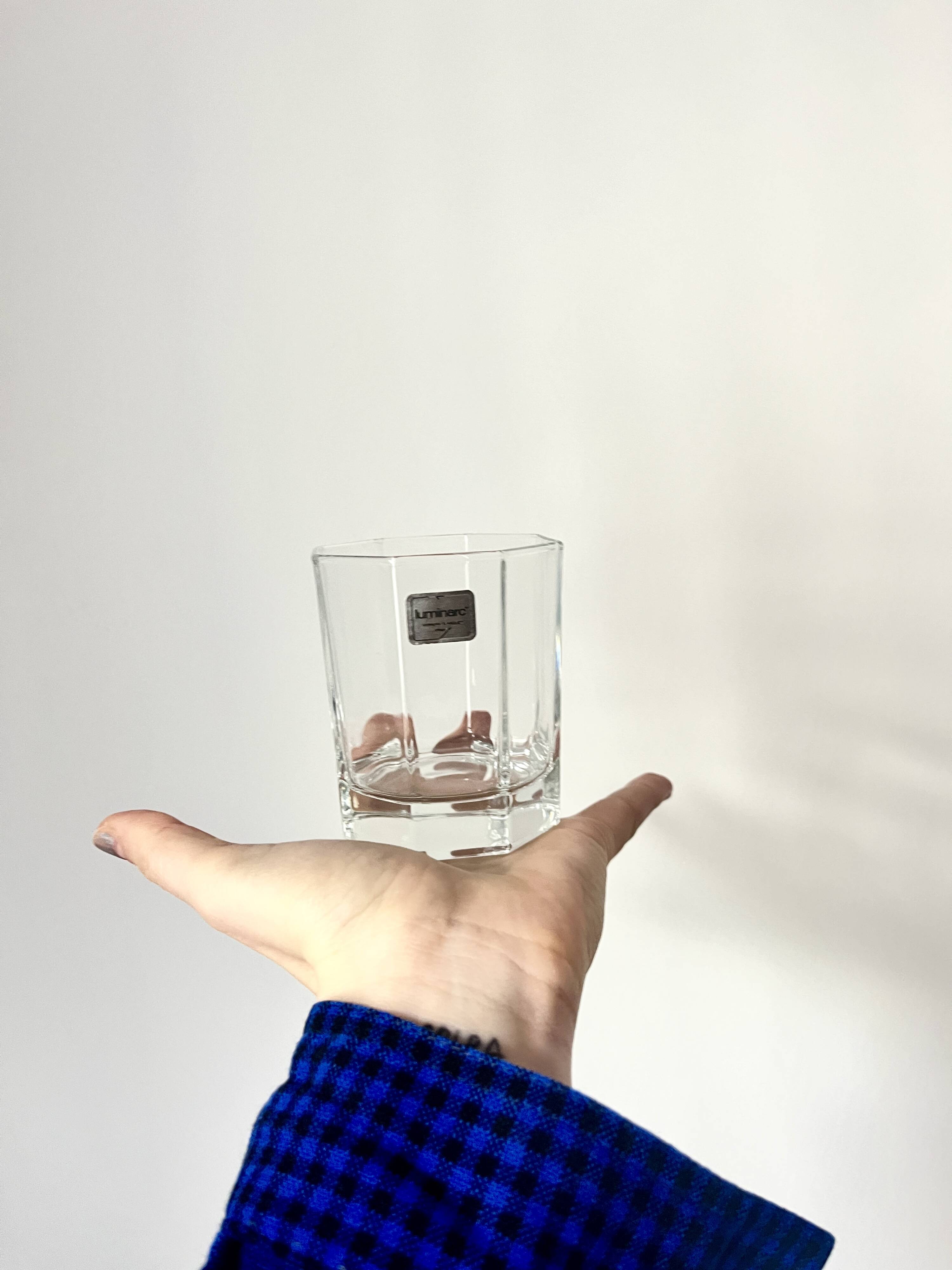 Vintage 6 x Hexagonal Clear Water Glasses, by Luminarc France, 1980s