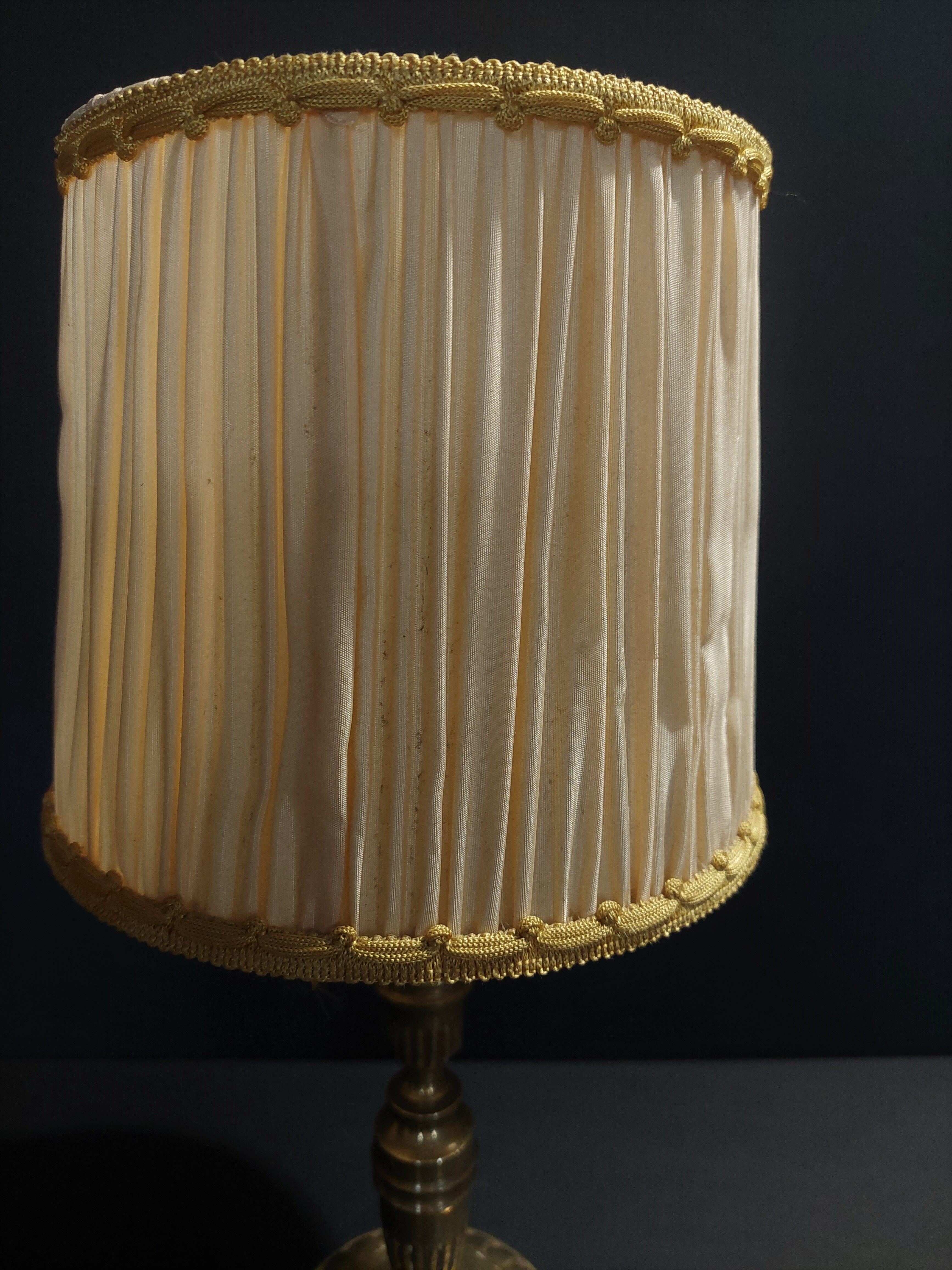 Vintage bedside table lamp brass lampshade pleated silk