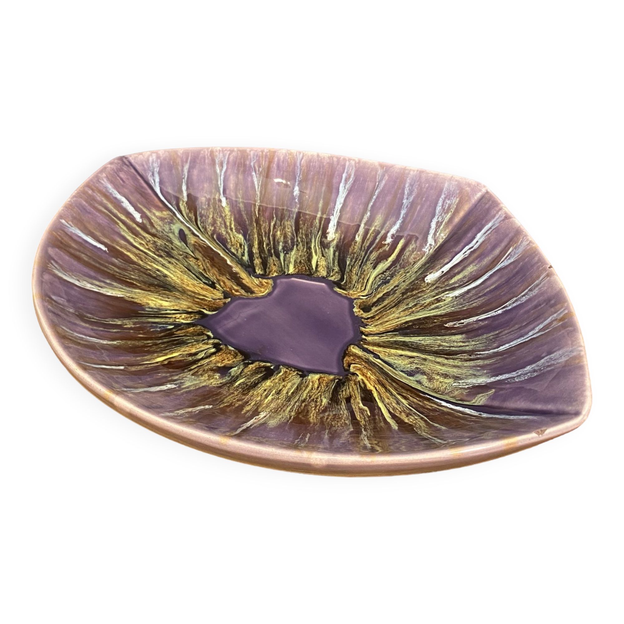 Large stylized vintage dish, Vallauris earthenware cut signed