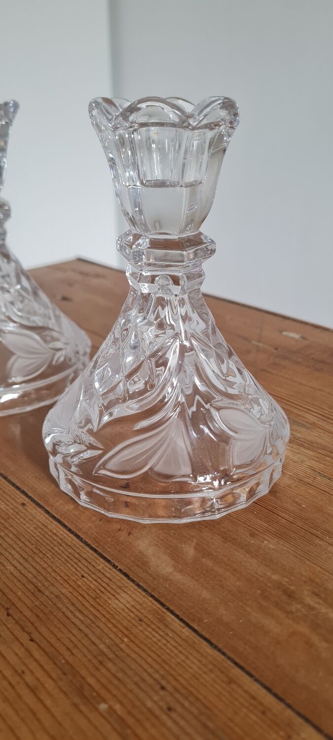 Pair of chiseled crystal candlesticks