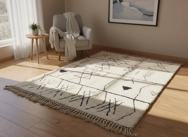 Tapis marocain artisanal décoré