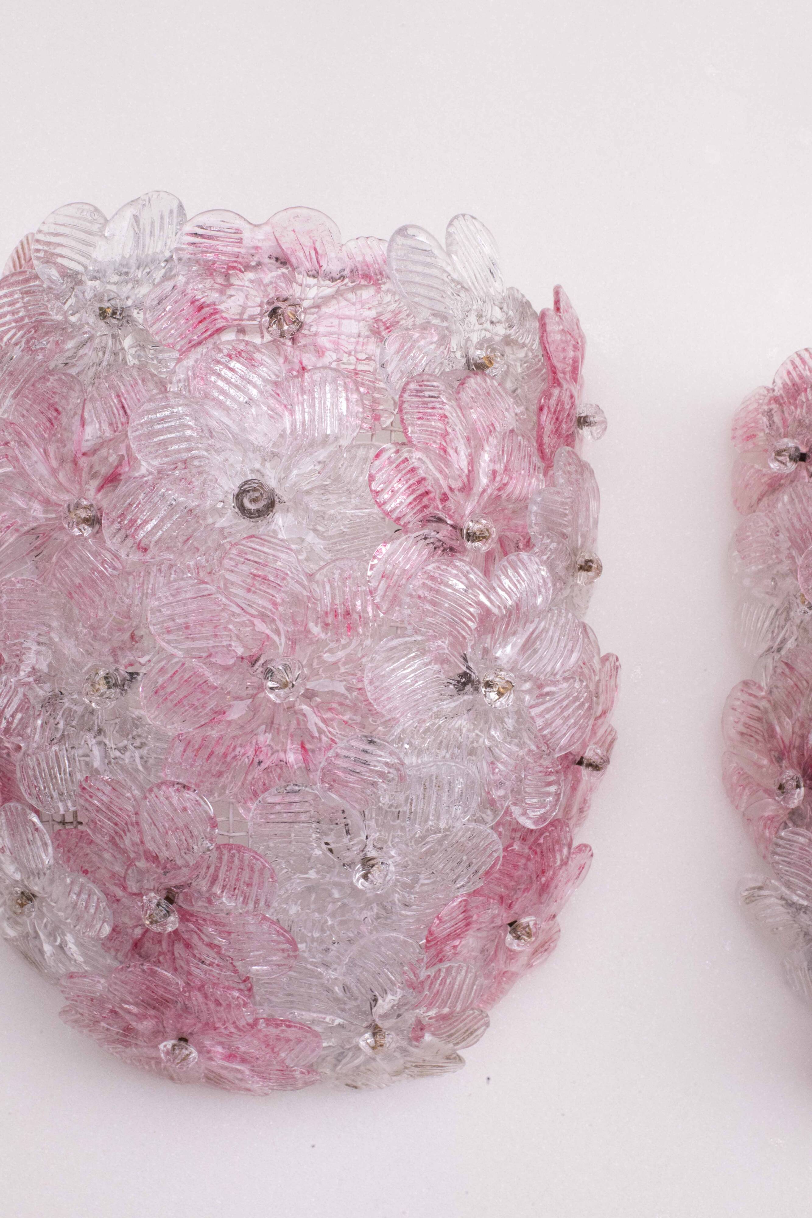 Set of 4 Murano Wall Light Pink Flower by Seguso, 1970