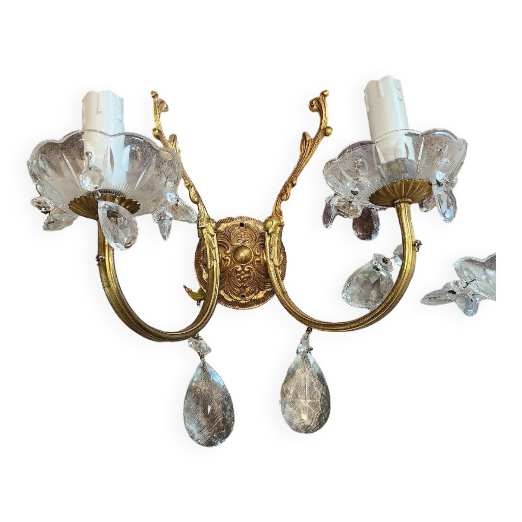 Set of two brass pendant wall lights