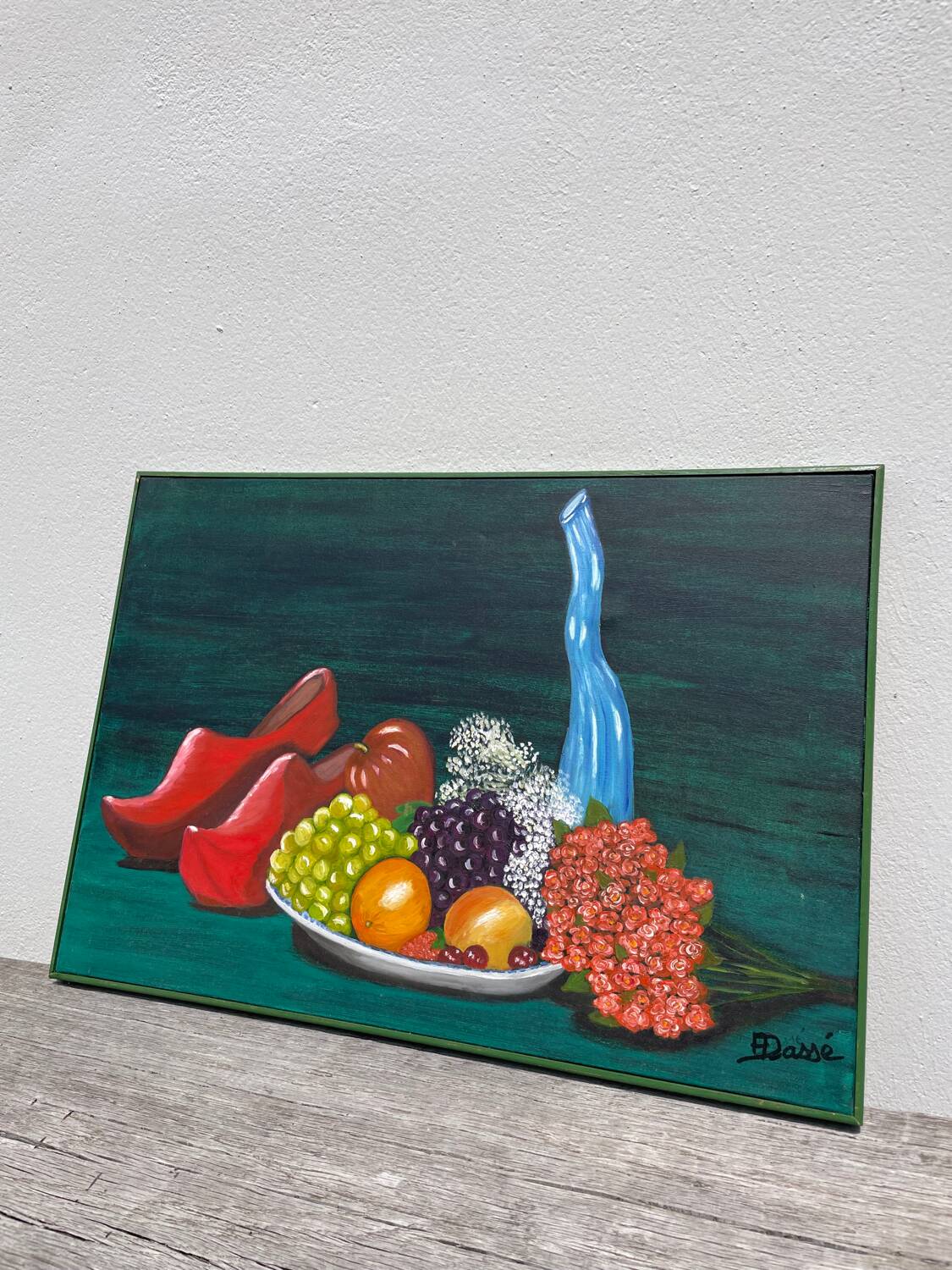 Still life with clogs and fruit / oil on canvas
