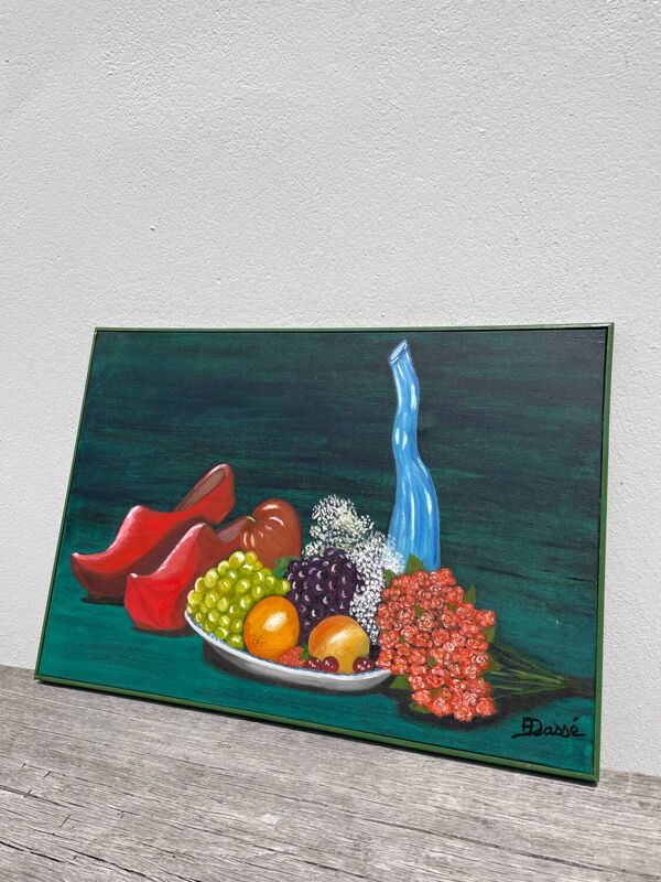 Nature morte au sabot et fruits / huile sur toile