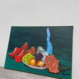 Still life with clogs and fruit / oil on canvas