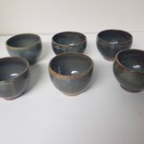 Teapot + 6 ceramic cups signed LC (Signature to be identified)