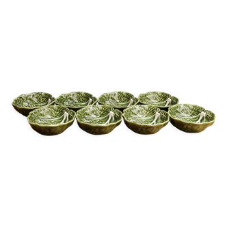Set of 8 bowls in majolica, cabbage leaf