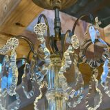 Bronze and cut crystal chandelier with 6 lights, early 20th century work.